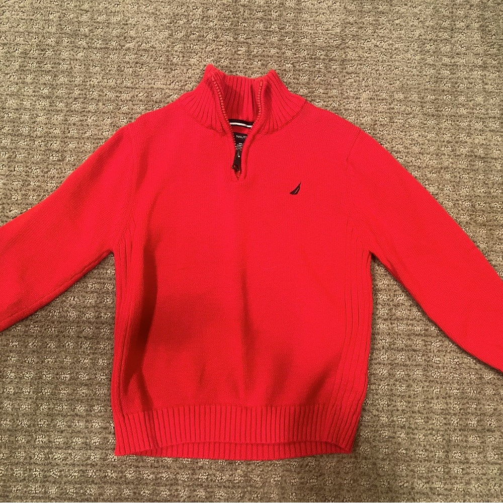 EUC Nautical size 7 boys. red half zip sweater